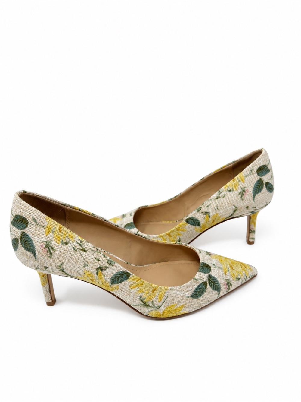 ON 34TH Women's Floral Pumps Pointed Toe Fabric Size 8.5 Yellow Classy Office